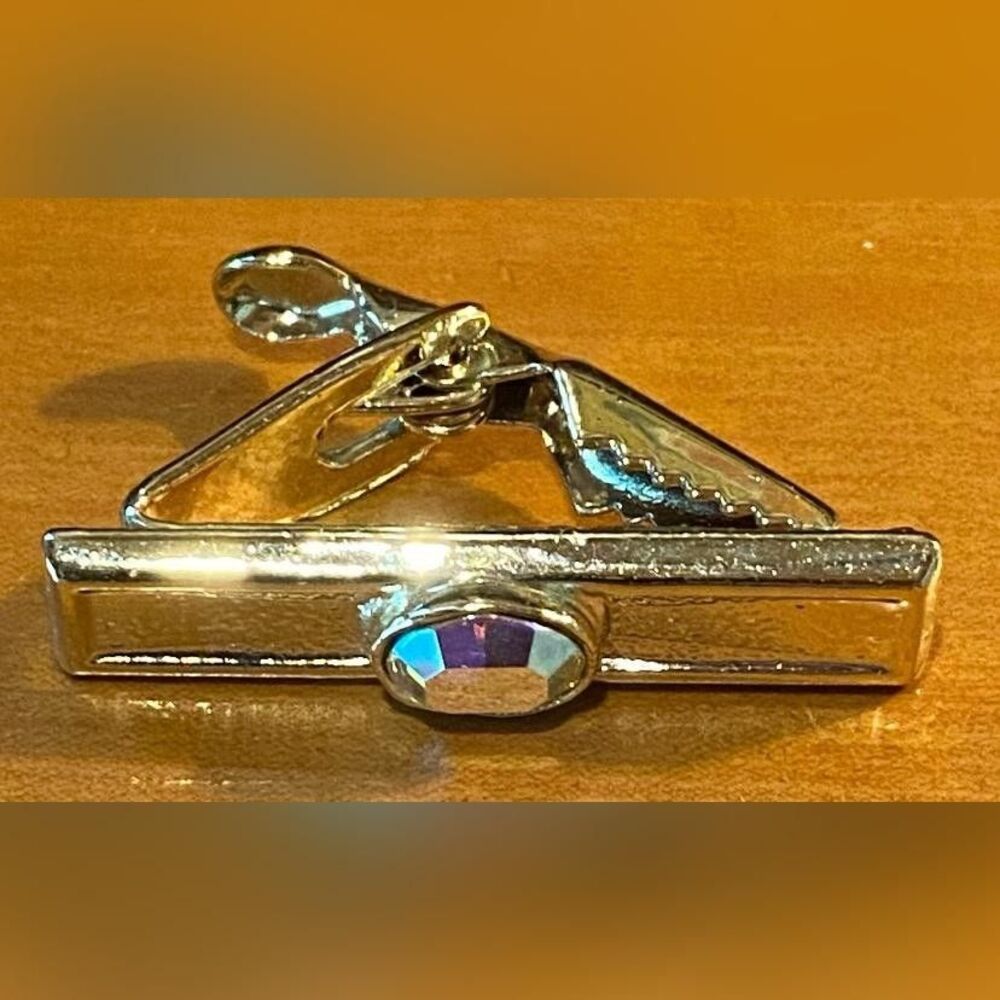 Gold Tone Tie Clip Stone Jewelry Vintage 1.5"